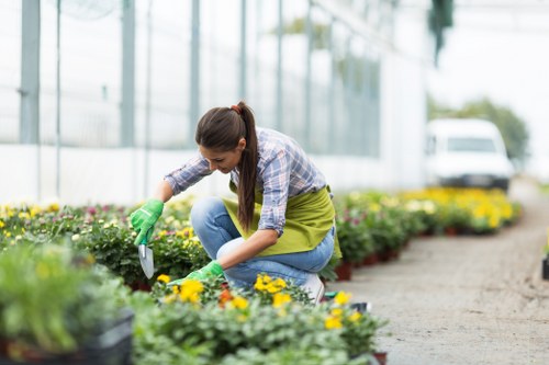 Team of gardeners evaluating maintenance tasks in a community garden