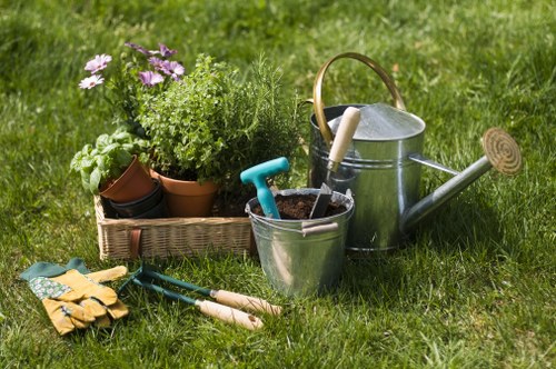 Close-up of garden tools and planting notes used during inspection